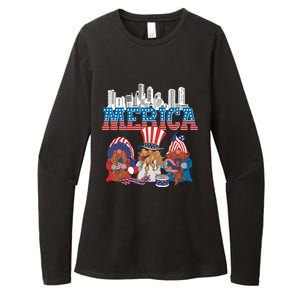 July 4th Gnomes Independence Boston Skyline Us Flag Merica Gift Womens CVC Long Sleeve Shirt