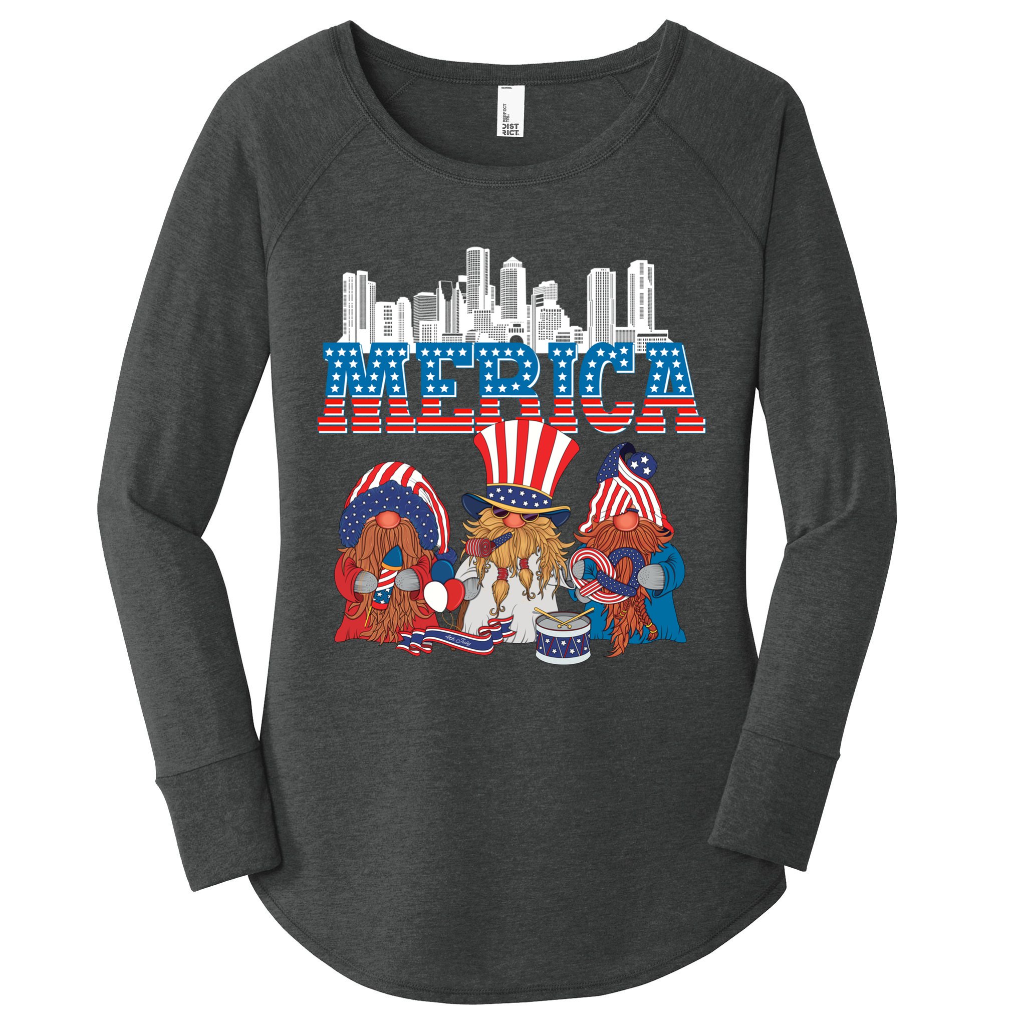 July 4th Gnomes Independence Boston Skyline Us Flag Merica Gift Women's Perfect Tri Tunic Long Sleeve Shirt