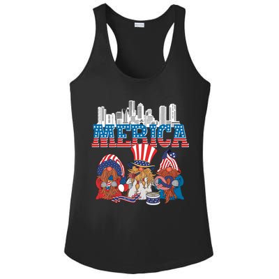 July 4th Gnomes Independence Boston Skyline Us Flag Merica Gift Ladies PosiCharge Competitor Racerback Tank