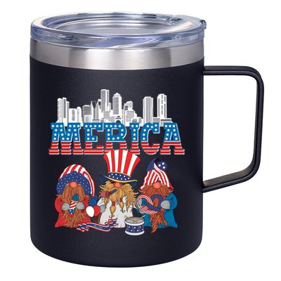 July 4th Gnomes Independence Boston Skyline Us Flag Merica Gift 12oz Stainless Steel Coffee Mug