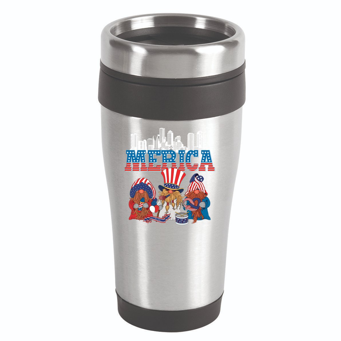 July 4th Gnomes Independence Boston Skyline Us Flag Merica Gift 16oz Travel Tumbler