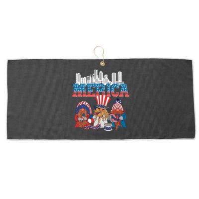 July 4th Gnomes Independence Boston Skyline Us Flag Merica Gift Large Microfiber Waffle Golf Towel