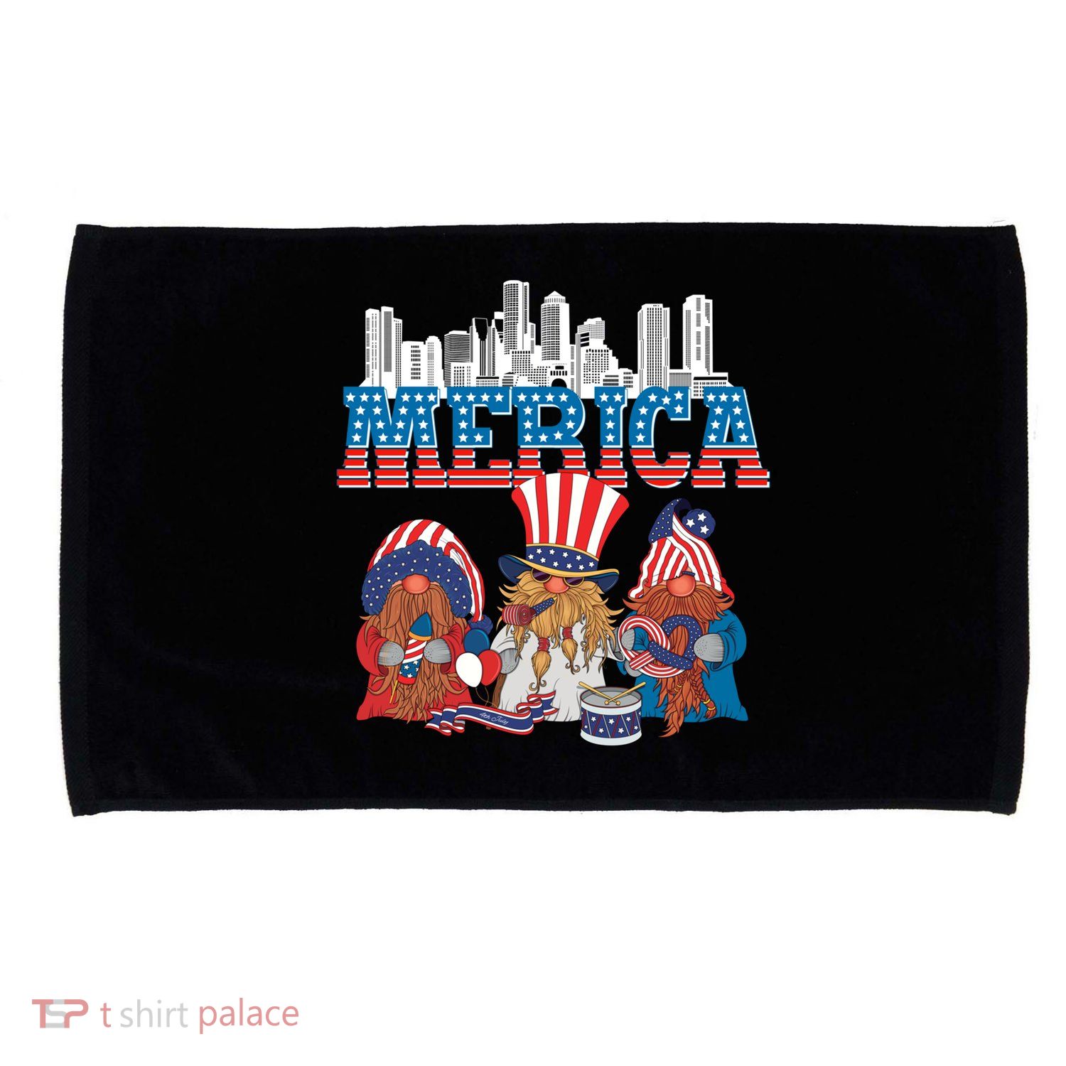 July 4th Gnomes Independence Boston Skyline Us Flag Merica Gift Microfiber Hand Towel