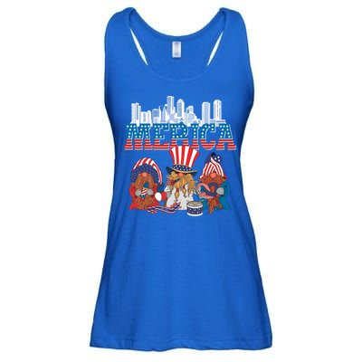 July 4th Gnomes Independence Boston Skyline Us Flag Merica Gift Ladies Essential Flowy Tank