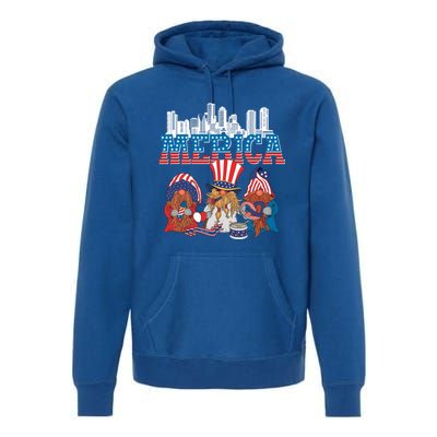 July 4th Gnomes Independence Boston Skyline Us Flag Merica Gift Premium Hoodie