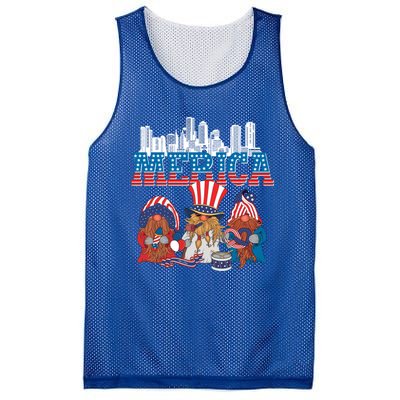 July 4th Gnomes Independence Boston Skyline Us Flag Merica Gift Mesh Reversible Basketball Jersey Tank