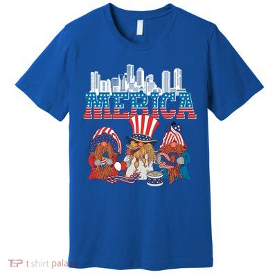 July 4th Gnomes Independence Boston Skyline Us Flag Merica Gift Premium T-Shirt