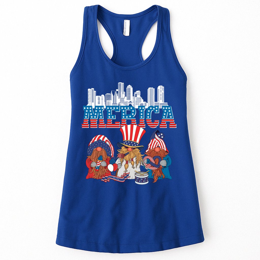 July 4th Gnomes Independence Boston Skyline Us Flag Merica Gift Womens Tank Top