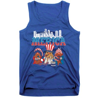 July 4th Gnomes Independence Boston Skyline Us Flag Merica Gift Tank Top