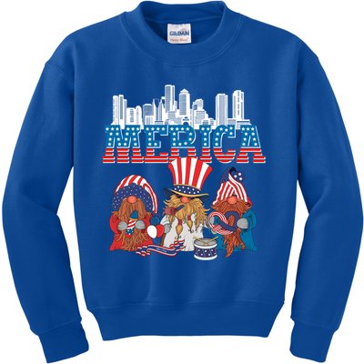 July 4th Gnomes Independence Boston Skyline Us Flag Merica Gift Kids Sweatshirt