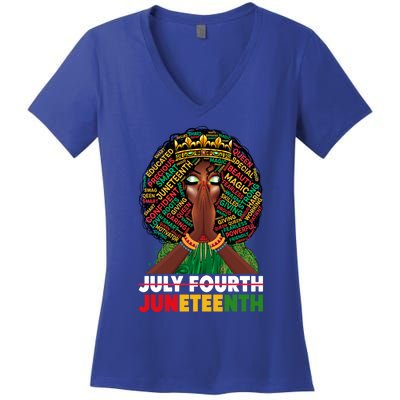 July 4th Junenth 1865 Celebrate Junenth Black Cute Gift Women's V-Neck T-Shirt