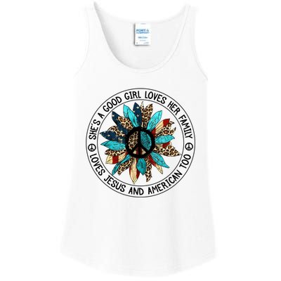 Jllo 4th Of July America Flag Sunflower Christian Gift Ladies Essential Tank