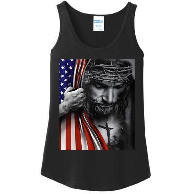 Jesus 4th of July American Flag Christian Faith Christ Lover Ladies Essential Tank