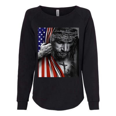 Jesus 4th of July American Flag Christian Faith Christ Lover Womens California Wash Sweatshirt