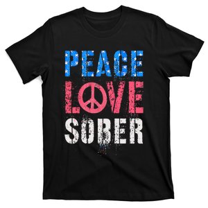 July 4th Peace Love Sober Mom Aa Positivity Motivational T-Shirt