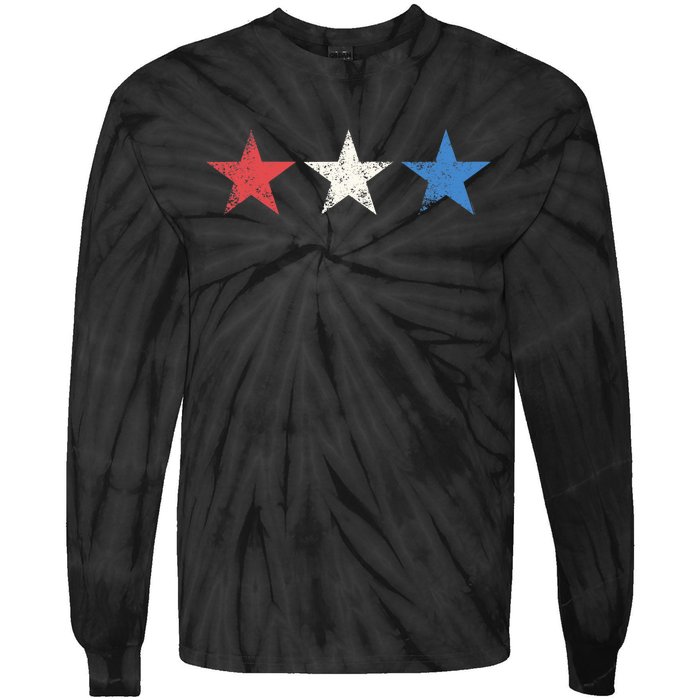 July 4th Red White Blue Stars Cute USA Patriotic American Tie-Dye Long Sleeve Shirt