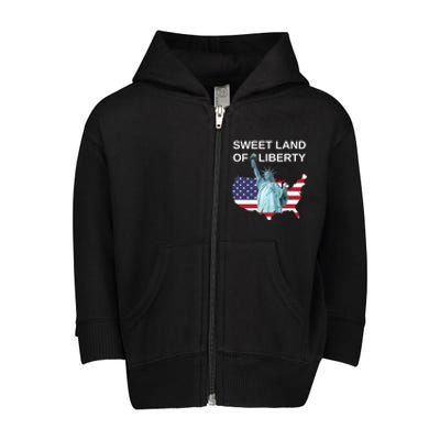 July 4th Sweet Land Of Liberty Usa Flag Patriotic Gift Toddler Zip Fleece Hoodie