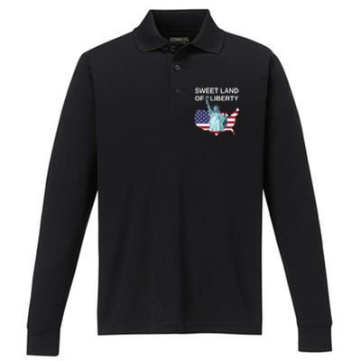 July 4th Sweet Land Of Liberty Usa Flag Patriotic Gift Performance Long Sleeve Polo