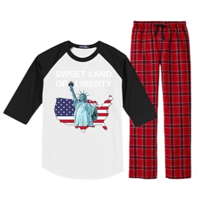 July 4th Sweet Land Of Liberty Usa Flag Patriotic Gift Raglan Sleeve Pajama Set