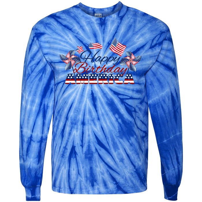 July 4 Tee Red White And Blue Tee Happy Birthday America Gift Tie-Dye Long Sleeve Shirt