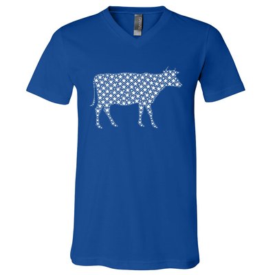 July 4th Usa American Flag Stars Patriotic Animal Cow Gift V-Neck T-Shirt