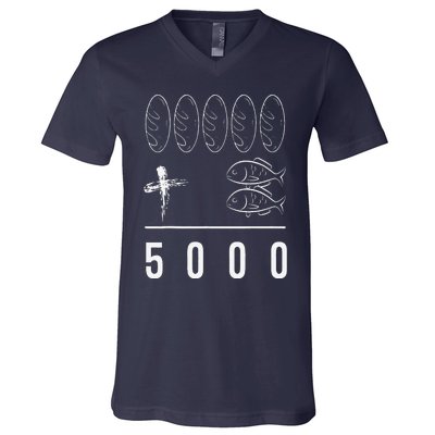 Jesus 5 Breads 2 Fishes 5000 Chosen Against V-Neck T-Shirt