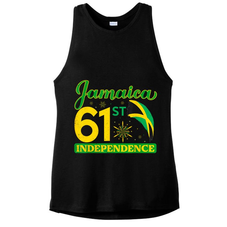 Jamaica 61st Independence Day Celebration Jamaican Flag Ladies PosiCharge Tri-Blend Wicking Tank