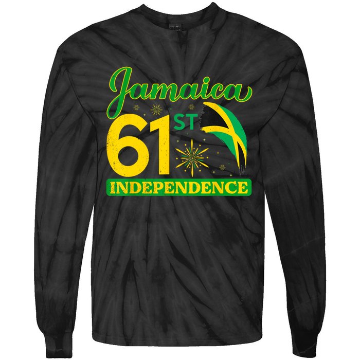 Jamaica 61st Independence Day Celebration Jamaican Flag Tie-Dye Long Sleeve Shirt