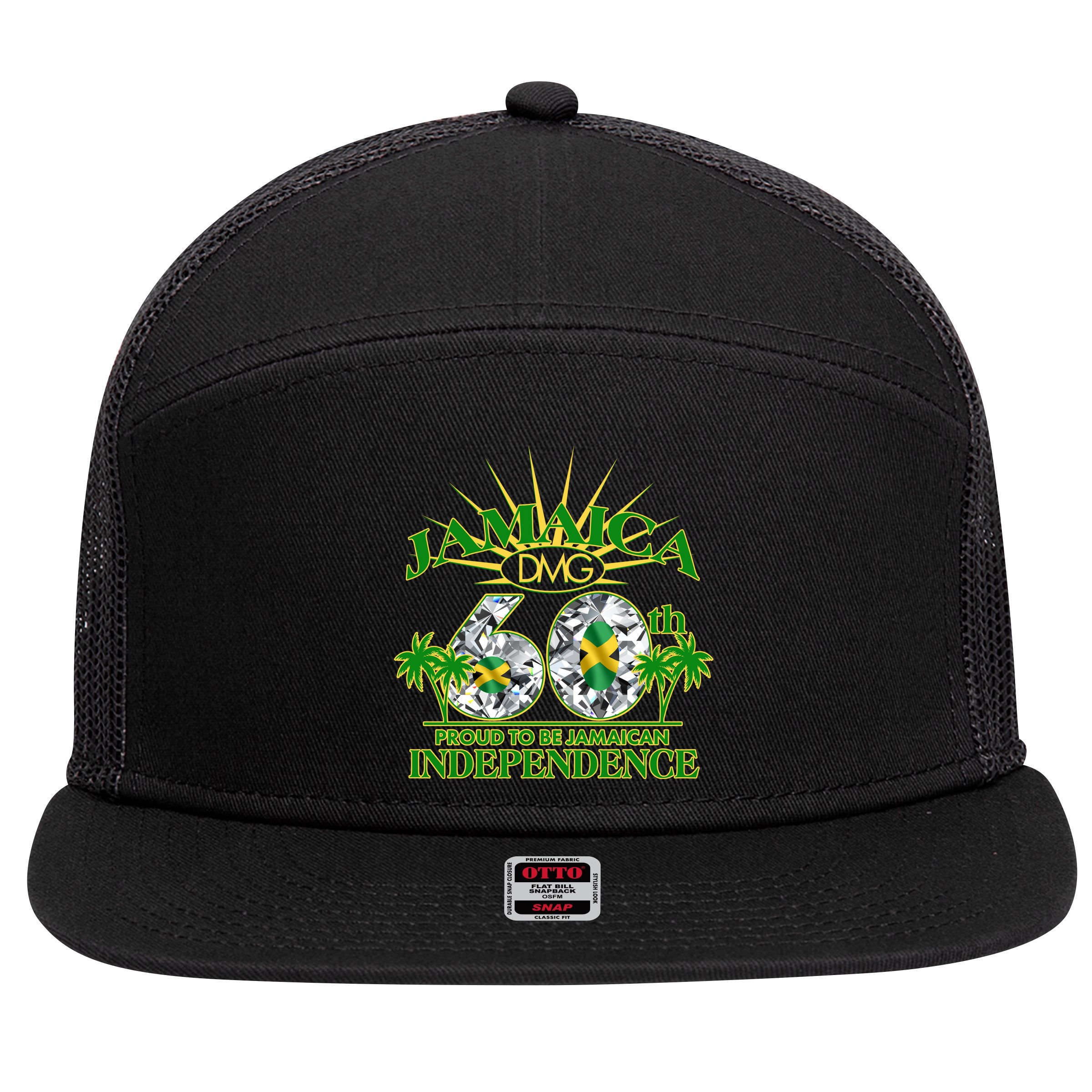 Jamaica 60th Independence Proud To Be Jamaican 7 Panel Mesh Trucker Snapback Hat