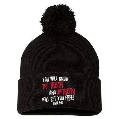 John 8:32 The Truth Will Set You Free Pom Pom 12in Knit Beanie