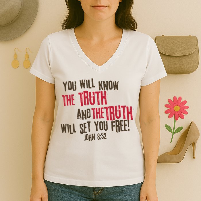 John 8:32 The Truth Will Set You Free Women's V-Neck T-Shirt