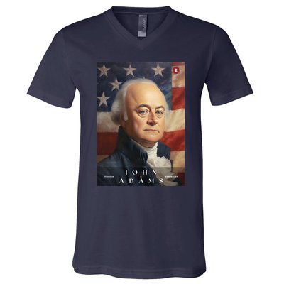 John Adams 2nd President Of The United States Portrait V-Neck T-Shirt
