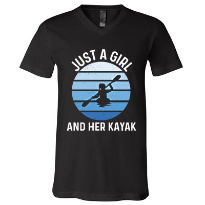 Just A And Her Kayak Lover River Kayaking Gear Gift V-Neck T-Shirt