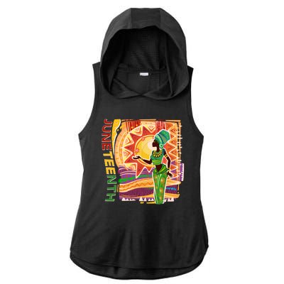 Juneteenth African American Woman African Patterns Ladies PosiCharge Tri-Blend Wicking Draft Hoodie Tank