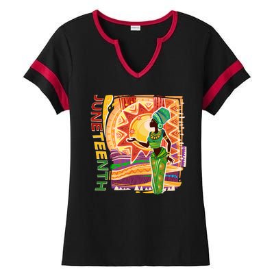 Juneteenth African American Woman African Patterns Ladies Halftime Notch Neck Tee