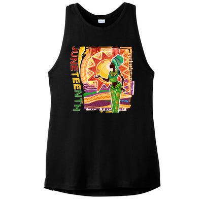 Juneteenth African American Woman African Patterns Ladies PosiCharge Tri-Blend Wicking Tank