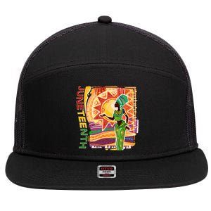 Juneteenth African American Woman African Patterns 7 Panel Mesh Trucker Snapback Hat