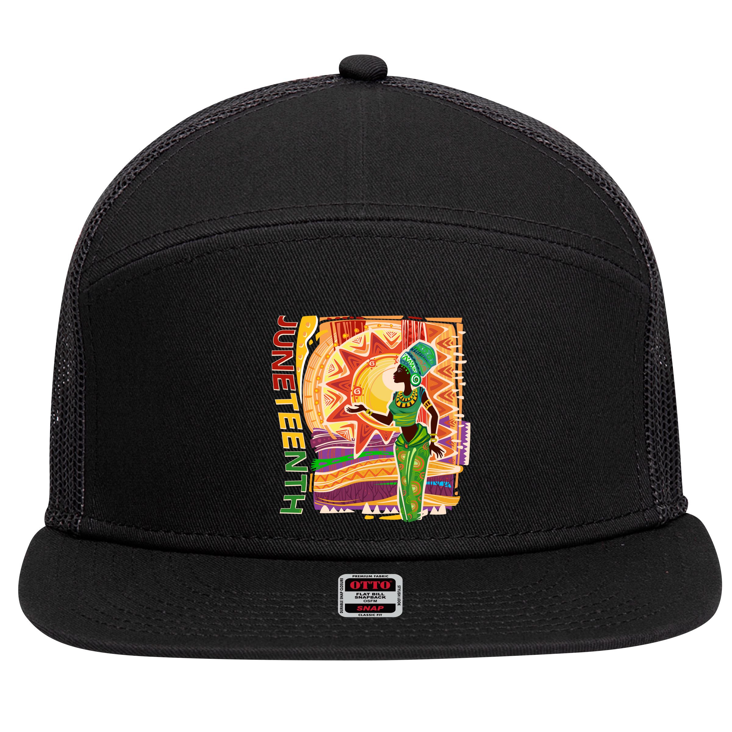 Juneteenth African American Woman African Patterns 7 Panel Mesh Trucker Snapback Hat