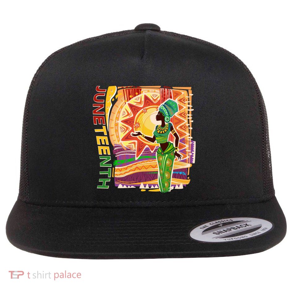 Juneteenth African American Woman African Patterns Flat Bill Trucker Hat