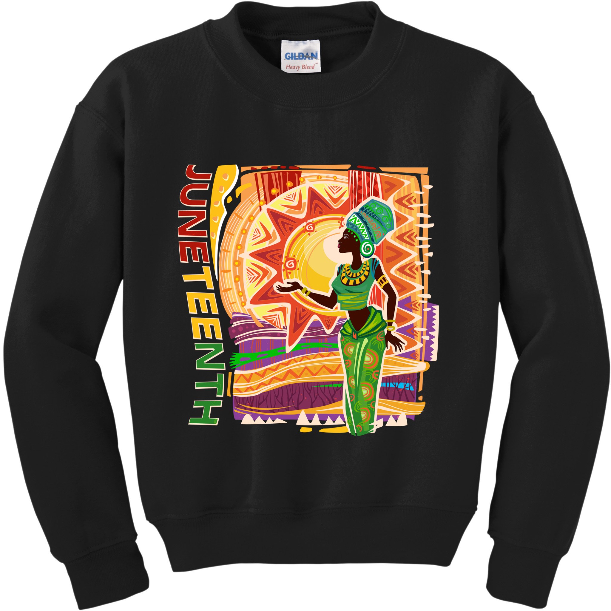 Juneteenth African American Woman African Patterns Kids Sweatshirt