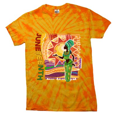 Juneteenth African American Woman African Patterns Tie-Dye T-Shirt