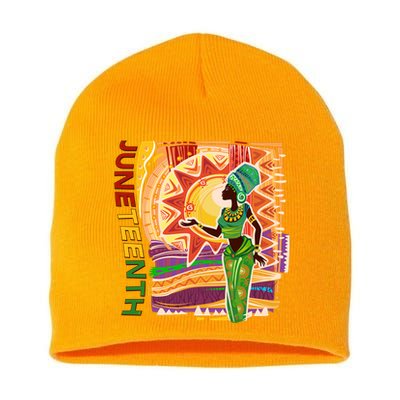 Juneteenth African American Woman African Patterns Short Acrylic Beanie