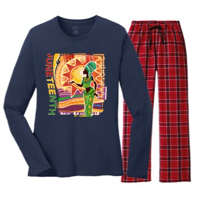 Juneteenth African American Woman African Patterns Women's Long Sleeve Flannel Pajama Set 