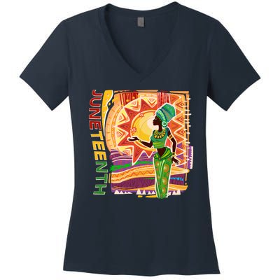 Juneteenth African American Woman African Patterns Women's V-Neck T-Shirt