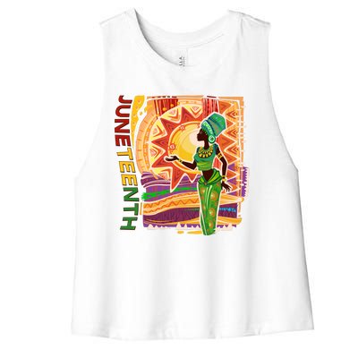 Juneteenth African American Woman African Patterns Women's Racerback Cropped Tank