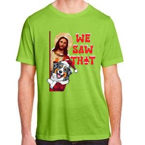 Jesus And Australian Shepherd We Saw That Funny Christmas Adult ChromaSoft Performance T-Shirt