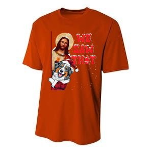 Jesus And Australian Shepherd We Saw That Funny Christmas Performance Sprint T-Shirt