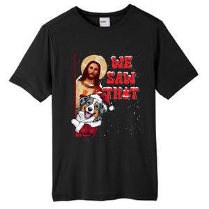 Jesus And Australian Shepherd We Saw That Funny Christmas Tall Fusion ChromaSoft Performance T-Shirt