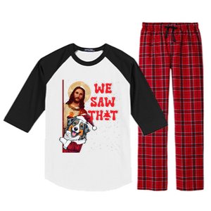 Jesus And Australian Shepherd We Saw That Funny Christmas Raglan Sleeve Pajama Set