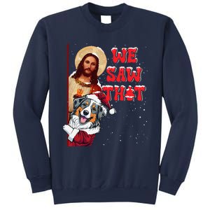 Jesus And Australian Shepherd We Saw That Funny Christmas Sweatshirt